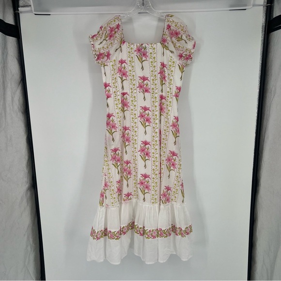 Islapayal Pink Floral Puff Sleeve Off-the-Shoulder Bohemian Midi Dress Small NWT - Picture 9 of 9